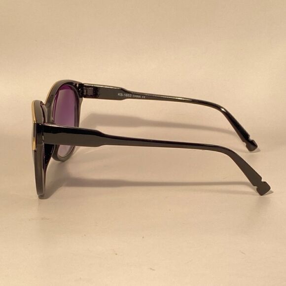 Evita Round Eyebrow Sunglasses Black with Gold Detail New main image 4